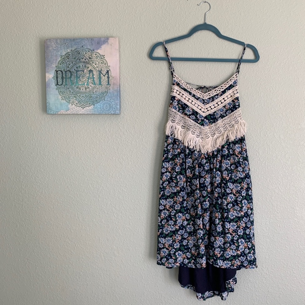 NWT tie back fringe floral boho dress
